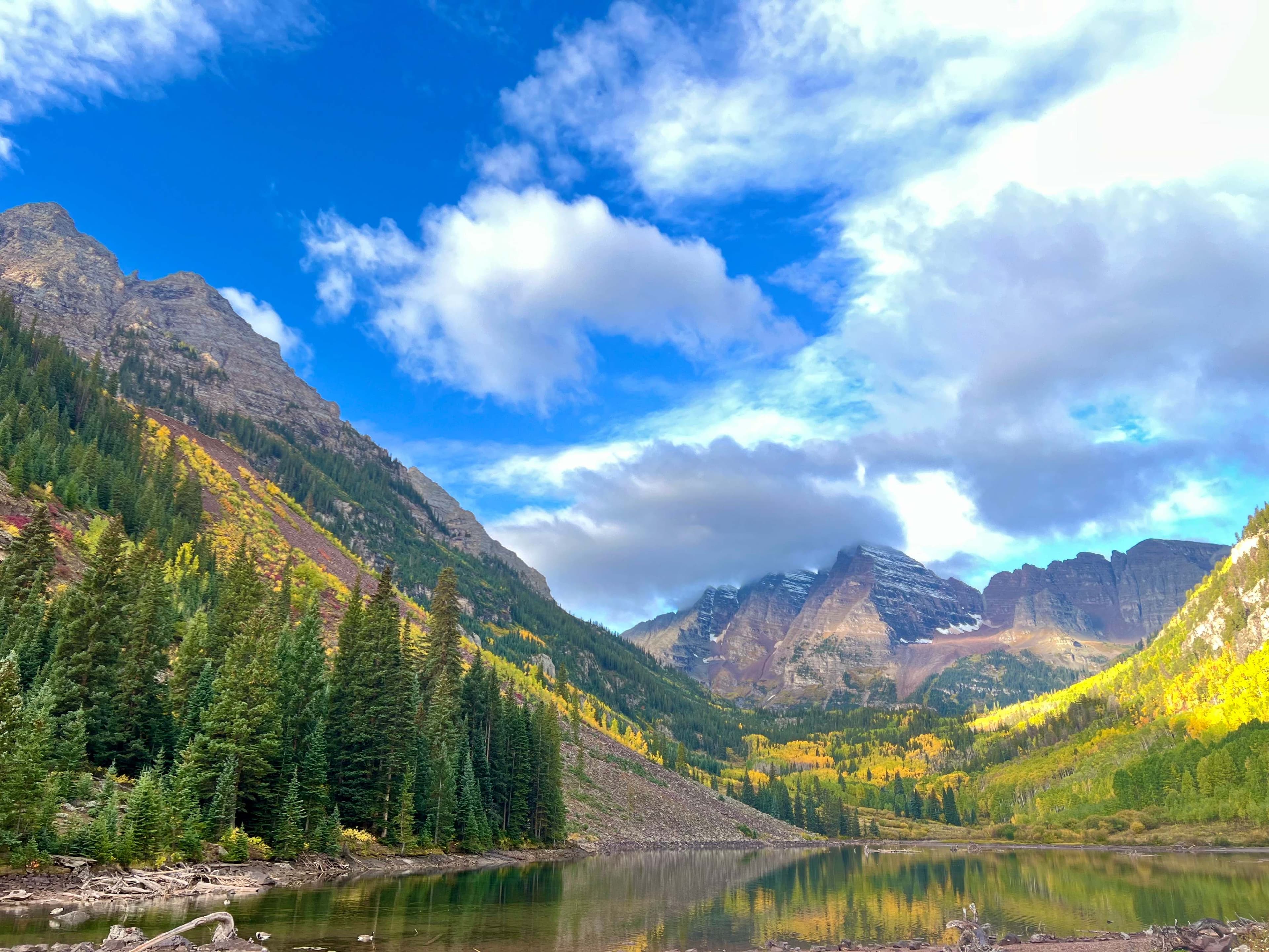 Maroon Bells and Crater Lake in autumn near Aspen, Colorado
